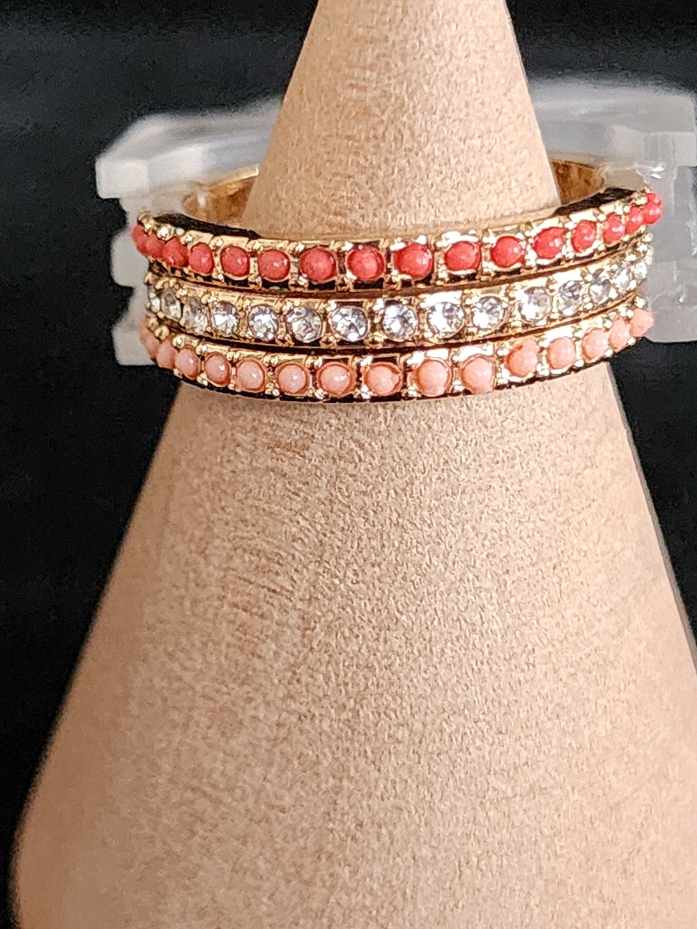 Gold Stackable Ring Beads and Clear Stones